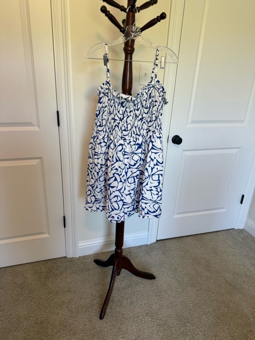 by & by White and Blue Smocked Floral Top